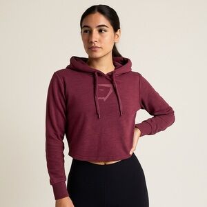 Gymshark Womens Cropped Hoodie Burgundy Maroon Pullover Sweatshirt XS